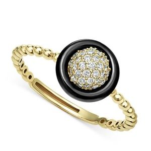 LAGOS 18K Yellow Gold Caviar Diamond Cluster & Ceramic Frame Ring, sz 7